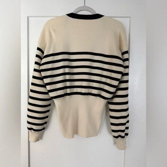 Commense Contrast Striped Metal-Button Knit Black and White Striped Cardigan - Picture 8 of 8
